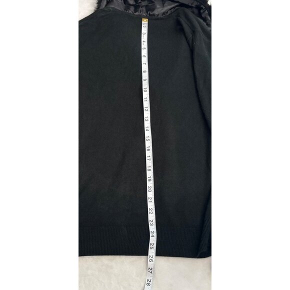 Laura Scott Black Open Front Cardigan Sweater Faux Fur Collar Womens Size L - Picture 11 of 12